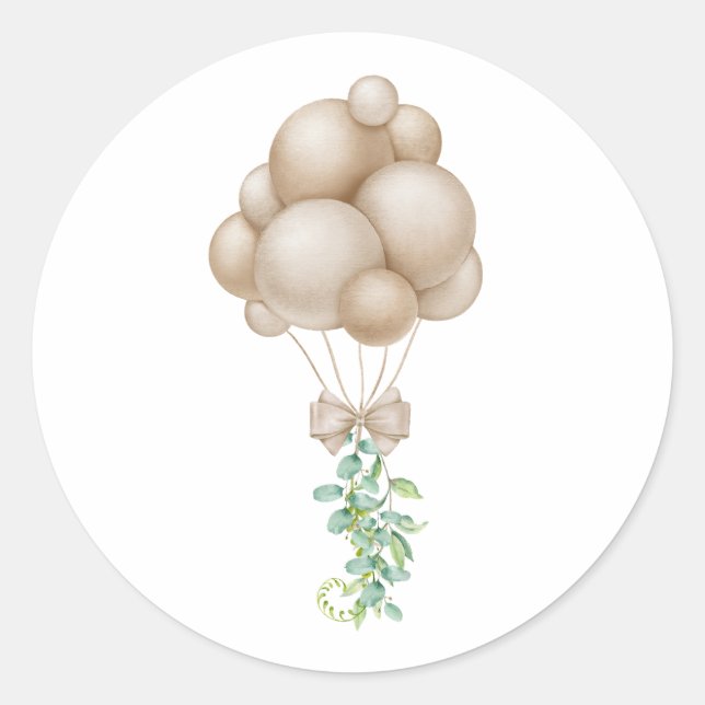 Minimalist Beige Balloons Boho Baby Shower Classic Round Sticker (Front)