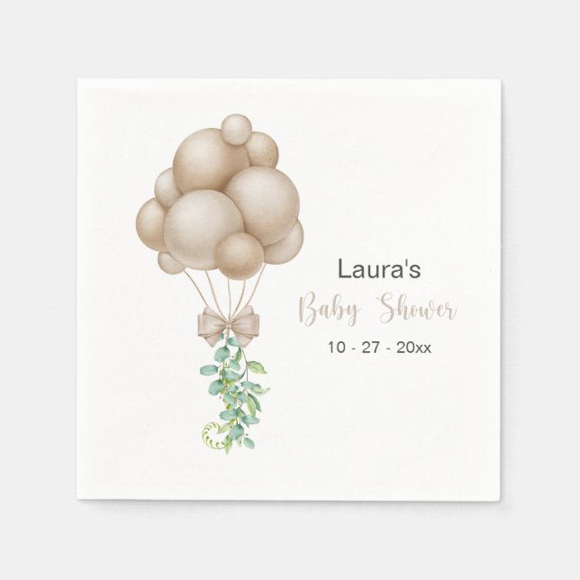 Minimalist Beige Balloons Boho Baby Shower Napkin (Front)