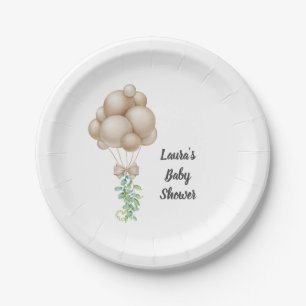 Minimalist Beige Balloons Boho Baby Shower Paper Plate