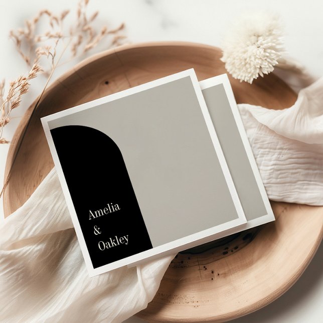 Minimalist Beige Black Elegant Arch Modern Wedding Napkin (Creator Uploaded)