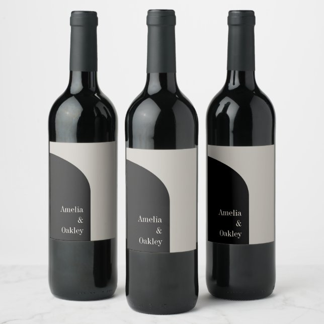Minimalist Beige Black Elegant Arch Modern Wedding Wine Label (Bottles)