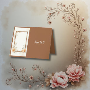 Minimalist Beige Botanical Frame Wedding Table Thank You Card