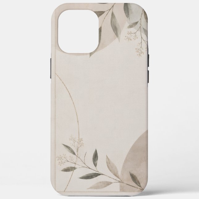 Minimalist Beige Botanical Leaves Phone Case | Ele (Back)