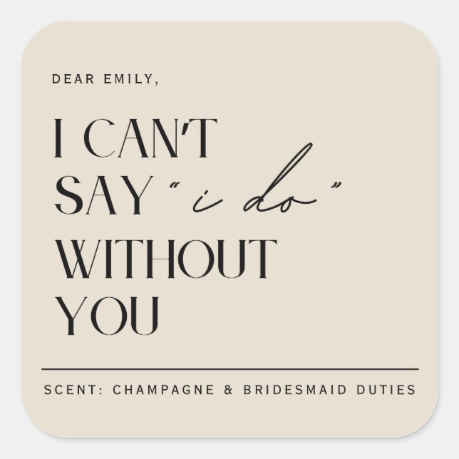Minimalist Beige Bridesmaid Proposal Candle Label (Front)
