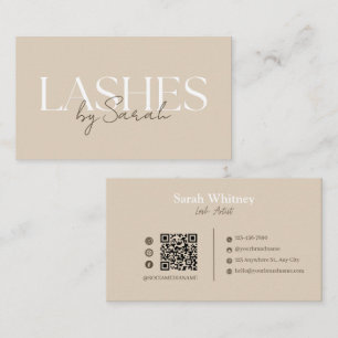 Minimalist Beige & Brown Lash Tech Business Card