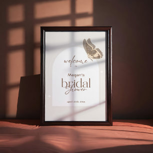 Minimalist Beige Butterfly Bridal Shower Welcome Poster