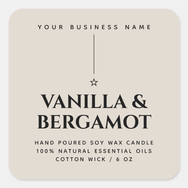 Minimalist beige candle product label (Front)