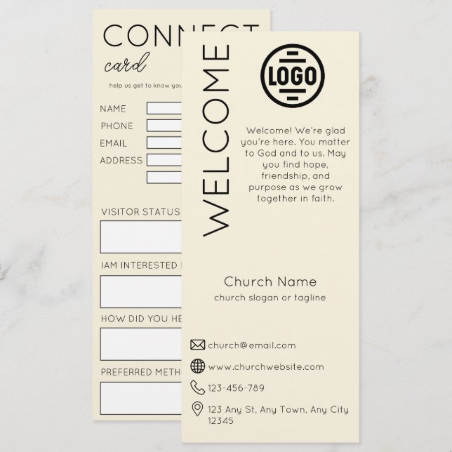 Minimalist Beige Church Connection Card (Front/Back)