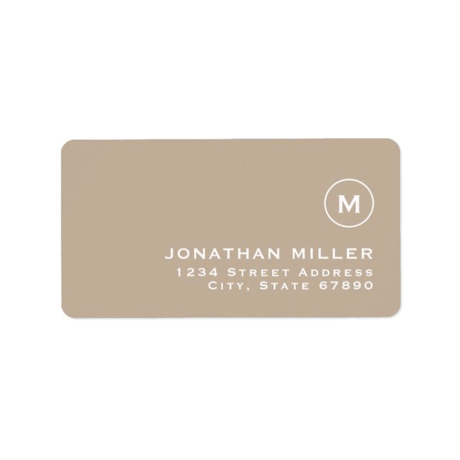 Minimalist Beige Classic Monogram Return Address Label (Front)