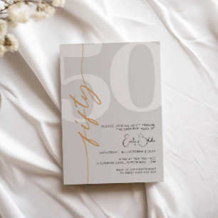 Minimalist Beige Fifty 50th Birthday Party Invitation