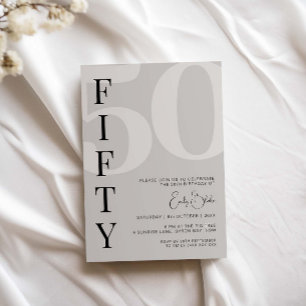 Minimalist Beige Fifty 50th Birthday Party Invitation