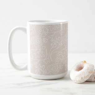 Minimalist Beige Floral Line Art Pattern Coffee Mug