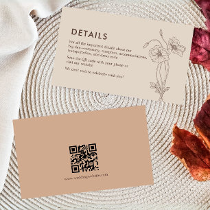 Minimalist Beige Floral Wedding Details Enclosure Card