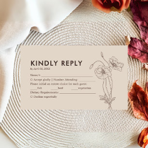Minimalist Beige Floral Wedding RSVP Enclosure Card