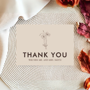 Minimalist Beige Floral Wedding Thank You Card