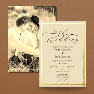 Minimalist Beige Foil Photo Wedding