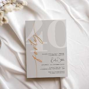 Minimalist Beige Forty 40th Birthday Party Invitation