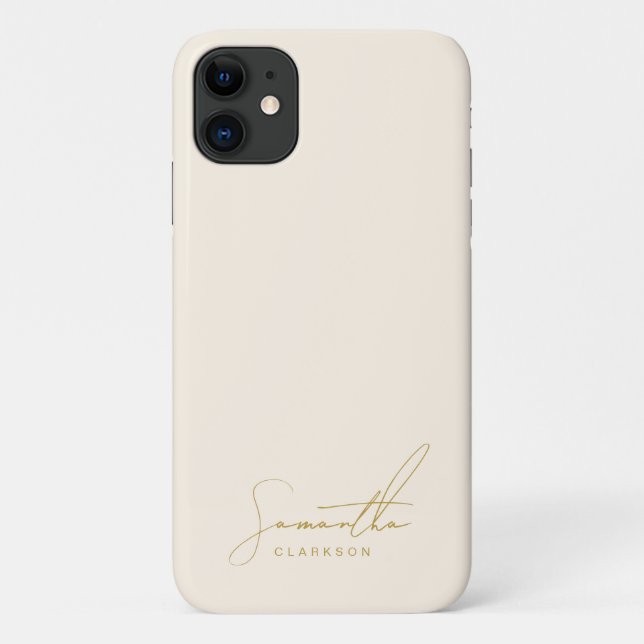 Minimalist Beige & Gold Handwritten Cursive Script Case-Mate iPhone Case (Back)