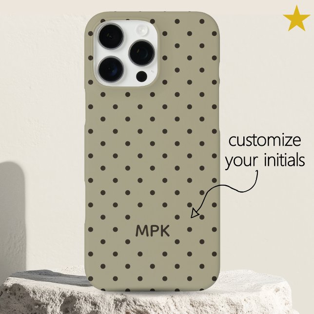 Minimalist Beige Gray Custom Monogram Polka Dot  Case-Mate iPhone Case (Creator Uploaded)