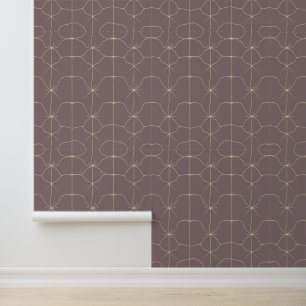 Minimalist Beige Line Pattern on Mauve Wallpaper