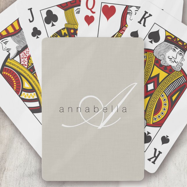Minimalist Beige Linen Monogram Script Playing Cards (Creator Uploaded)