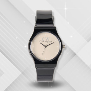 Minimalist Beige Monogram Watch