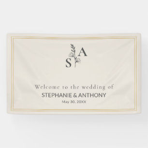 Minimalist Beige Monogram Wildflower Wedding Banner