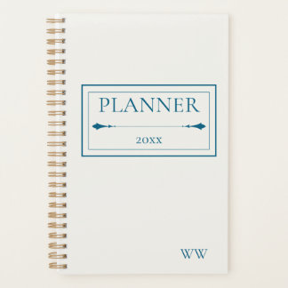Minimalist Beige & Navy Blue Personalised Monogram Planner