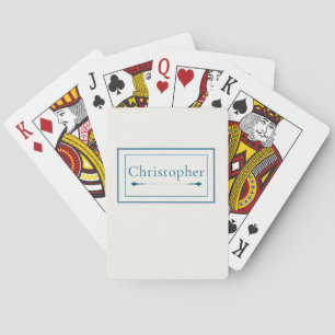 Minimalist Beige & Navy Blue Personalised Monogram Playing Cards