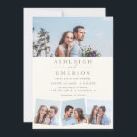 Minimalist Beige Photo Collage Wedding Invitation<br><div class="desc">This wedding invitation features a header photo with a 3 photo collage on the bottom with a white border around them. Your wedding details are displayed in elegant minimalist typography placed against a chic beige background.</div>