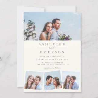 Minimalist Beige Photo Collage Wedding Invitation