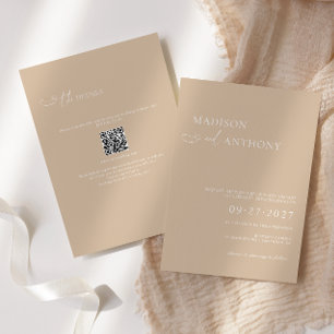 Minimalist Beige QR Code RSVP All In One Wedding Invitation