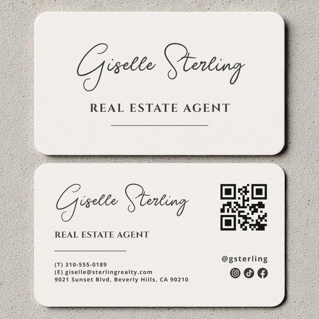 Minimalist Beige Real Estate Agent QR Code Business Card (Creator Uploaded)