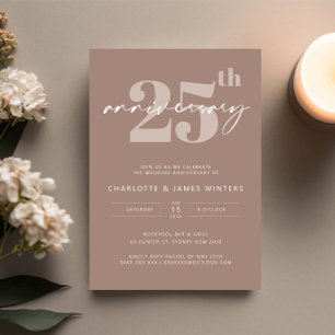 Minimalist beige script 25th wedding anniversary invitation