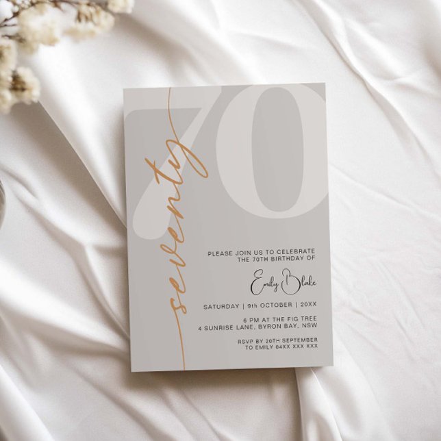 Minimalist Beige Seventy 70th Birthday Party Invitation (Creator Uploaded)