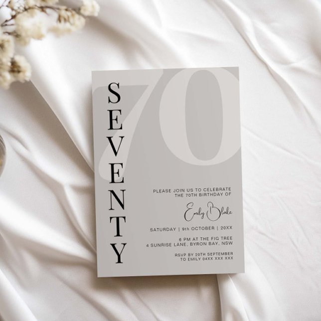 Minimalist Beige Seventy 70th Birthday Party Invitation (Creator Uploaded)