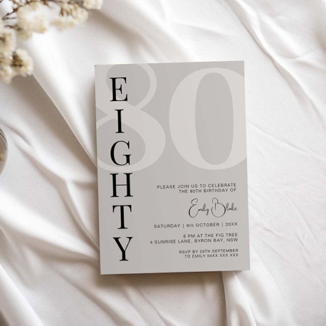Minimalist Beige Seventy 80th Birthday Party Invitation (Creator Uploaded)