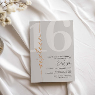 Minimalist Beige Sixteen 16th Birthday Party Invitation