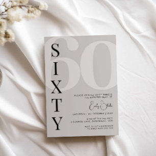 Minimalist Beige Sixty 60th Birthday Party Invitation