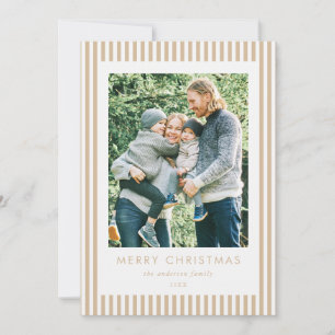 Minimalist Beige Stripes Photo Christmas Holiday Card