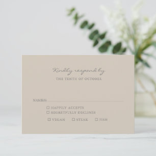 Minimalist Beige Taupe Script Meal Choice  RSVP Card