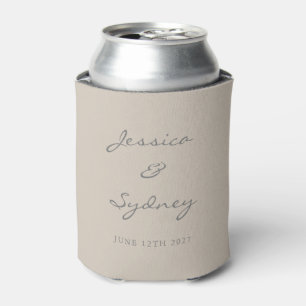 Minimalist Beige Taupe Script Wedding Custom Can Cooler