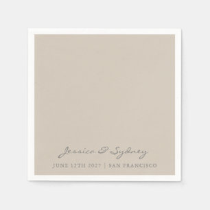 Minimalist Beige Taupe Script Wedding Custom Napkin