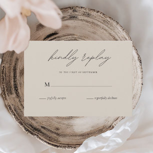Minimalist Beige Wedding Elegant Script RSVP Card