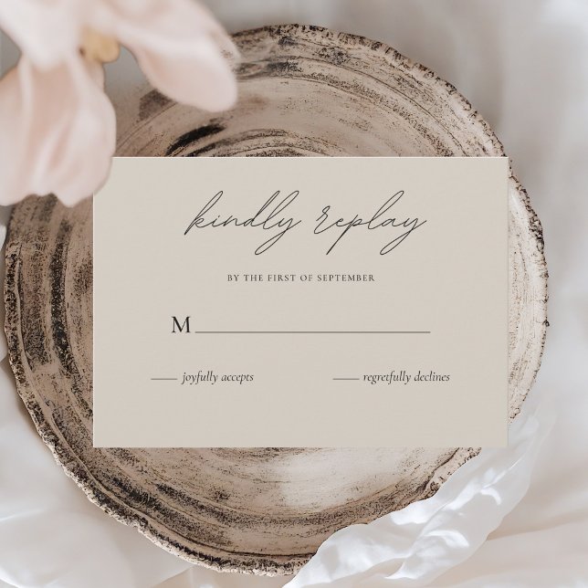 Minimalist Beige Wedding Elegant Script RSVP Card (Creator Uploaded)