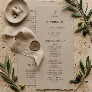 Minimalist Beige Wedding Program Elegant Neutral Menu