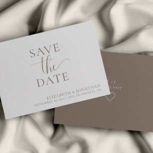 Minimalist Beige White Wedding Save The Date Card