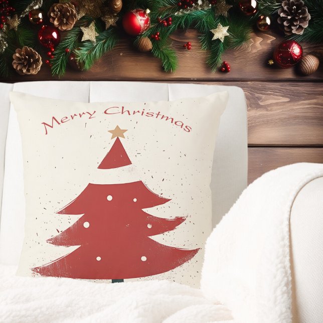 Minimalist Beige with Red Christmas Tree Graphic Cushion (Creator Uploaded)