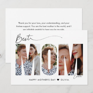 Minimalist Best Mom Ever Custom Photo Mother's Day Card
