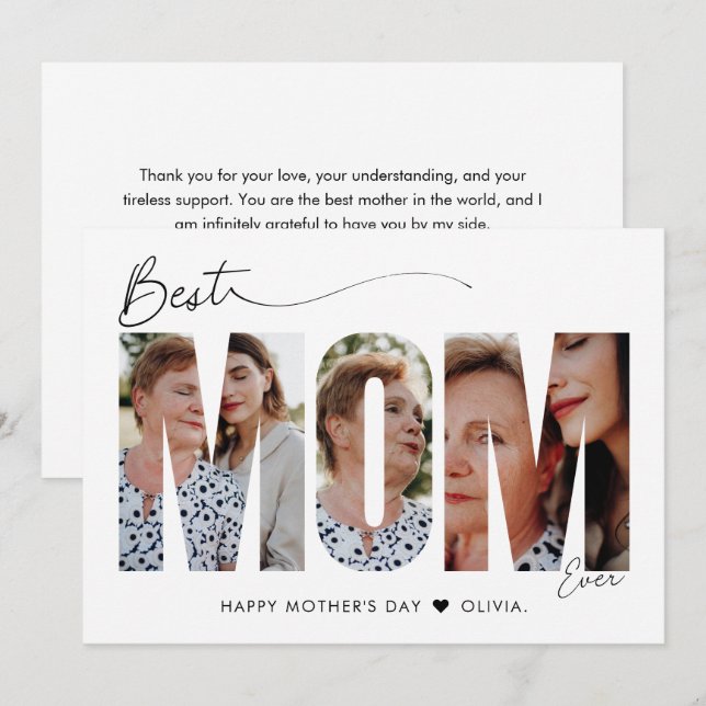 Minimalist Best Mom Ever Custom Photo Mother's Day Card (Front/Back)